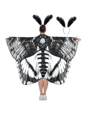 2 Pcs Moth Butterfly Wings Cape Adult Costume with Feather Headband